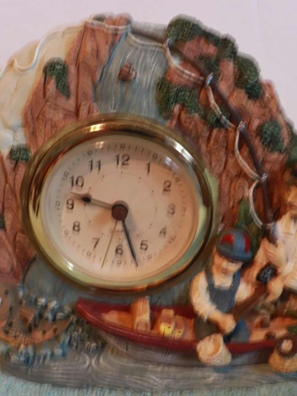 Fishing Theme Resin Quartz Desk Shelf Clock Fisherman Cabin Lodge Decor